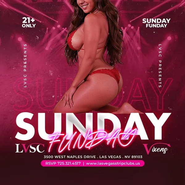 Sunday Funday flyer, Sundays at LVSC Las Vegas Strip Club